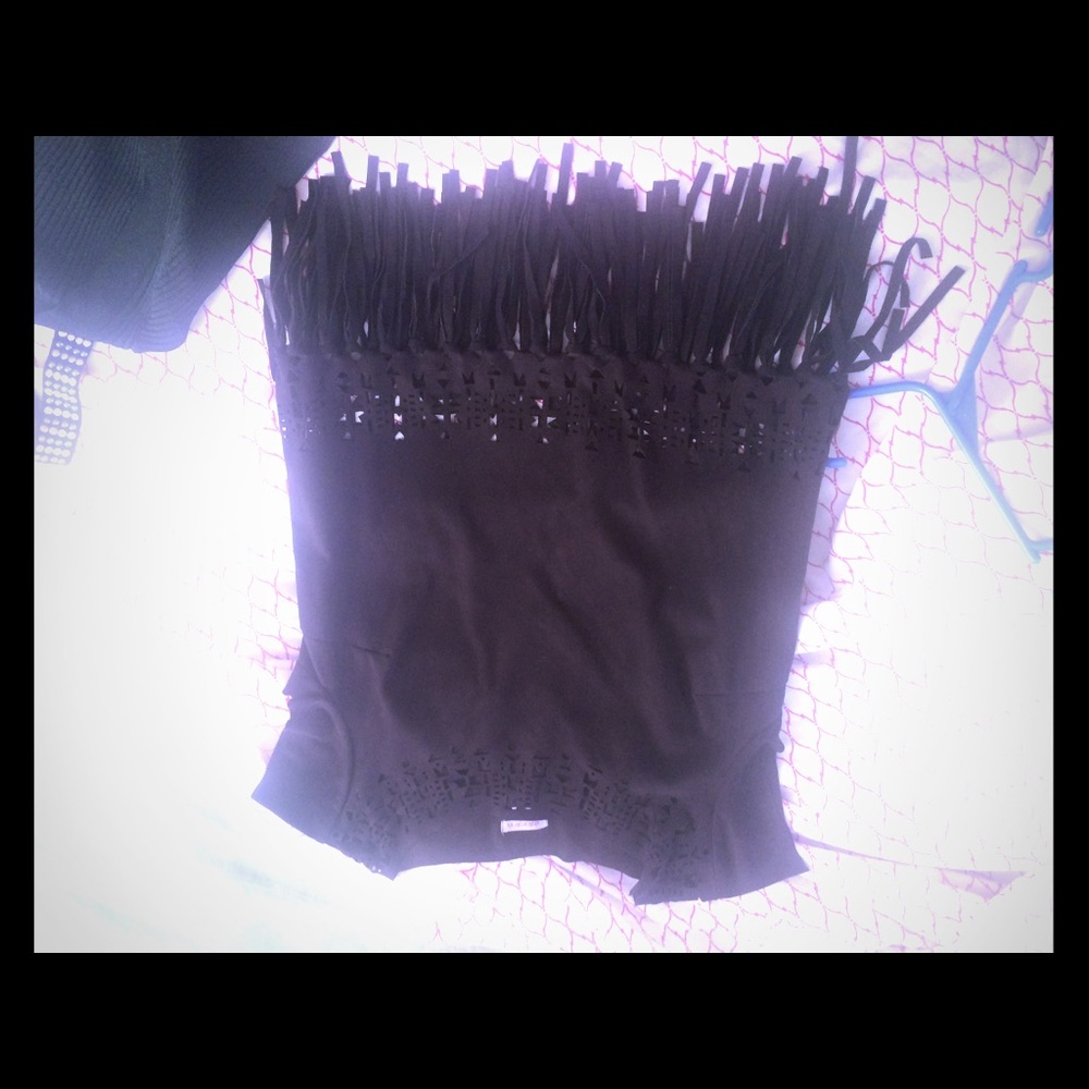 Fringe top black suede material