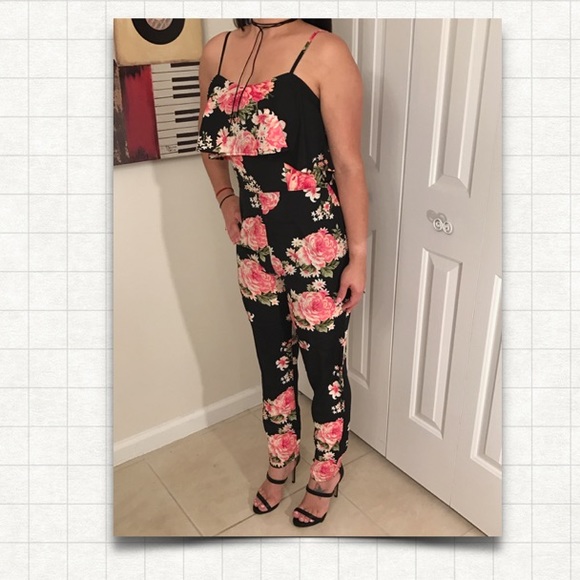 Black Floral Jumpsuit - Picture 3 of 4