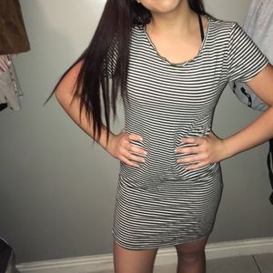 Olive green striped t-shirt dress