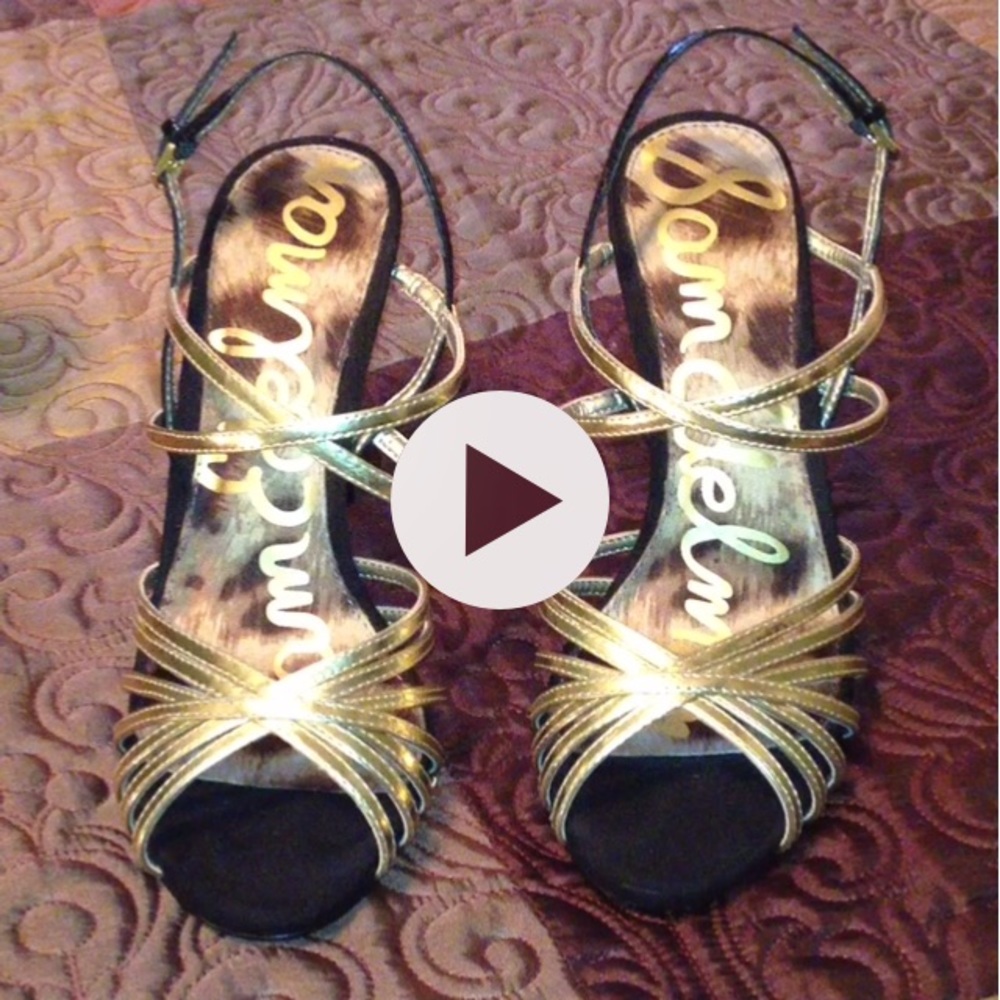 Elegant strappy Sam Edelman black/gold heels 6.5