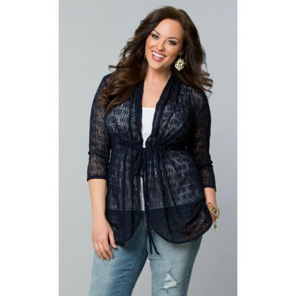 Kiyonna Navy Bohemian Crochet Bellini Cardigan