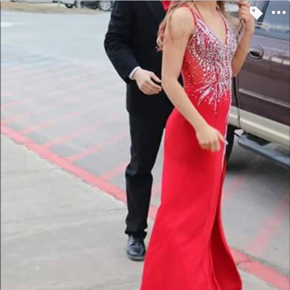 red beaded long dress