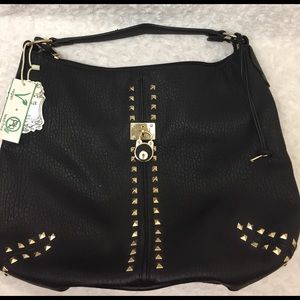 NEW Vegan Black Gold Studded Large Alyssa Purse