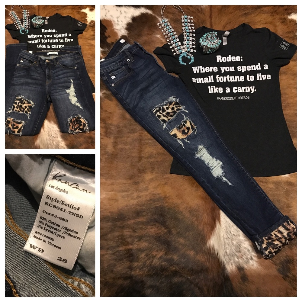 Leopard cuffed, distressed, skinny jeans
