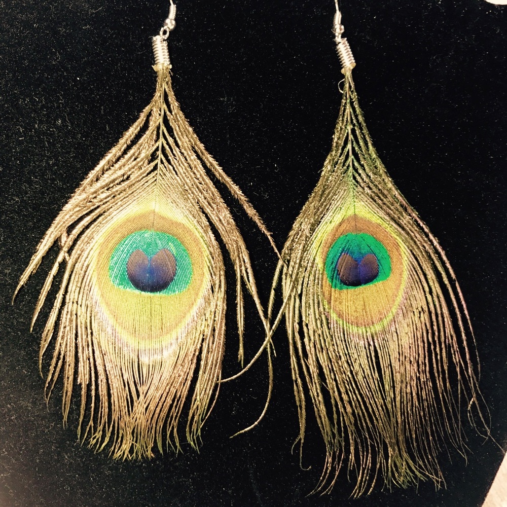 Peacock Earrings - Long Peacock Feather Earrings