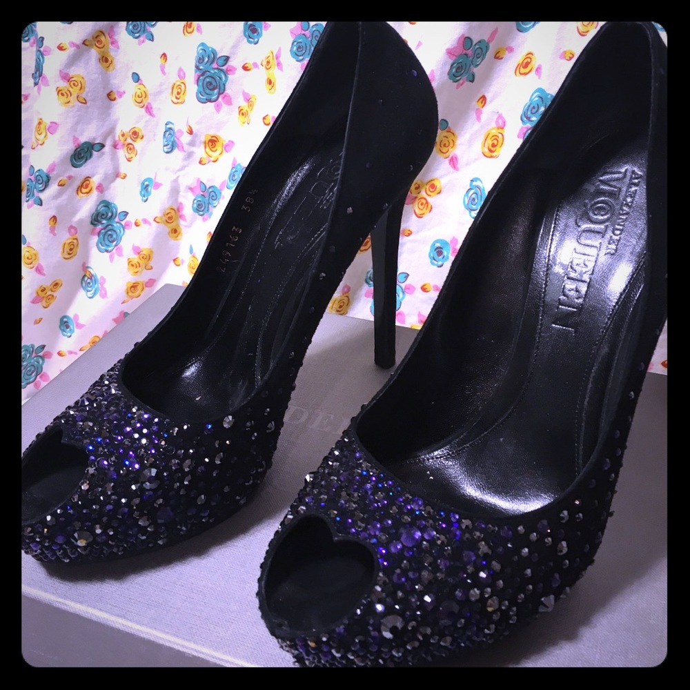 Alexander McQueen Peep Toe Crystal Heels