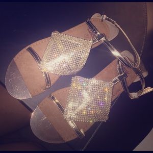 New rhinestone gold flat sandals. Size 7.