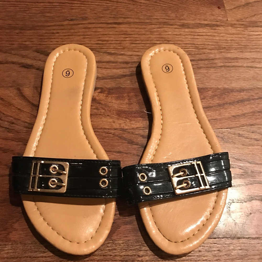 Paton Leather Slide Flip Flops with Buckles