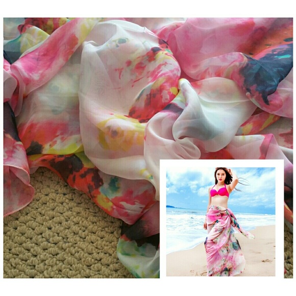 Other - Weekend Sale Chiffon Pink Blooms Sarong