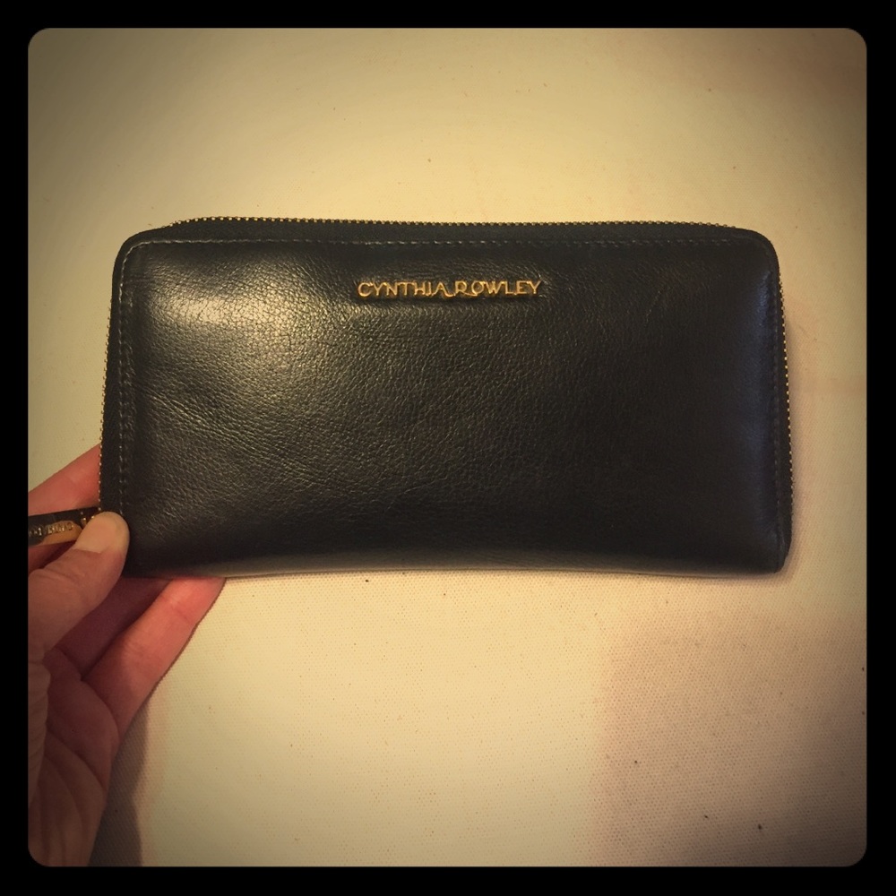 Cynthia Rowley Black leather wallet with gold zip