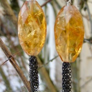 Citrine Earrings with Oxidized Sterling  Tassels