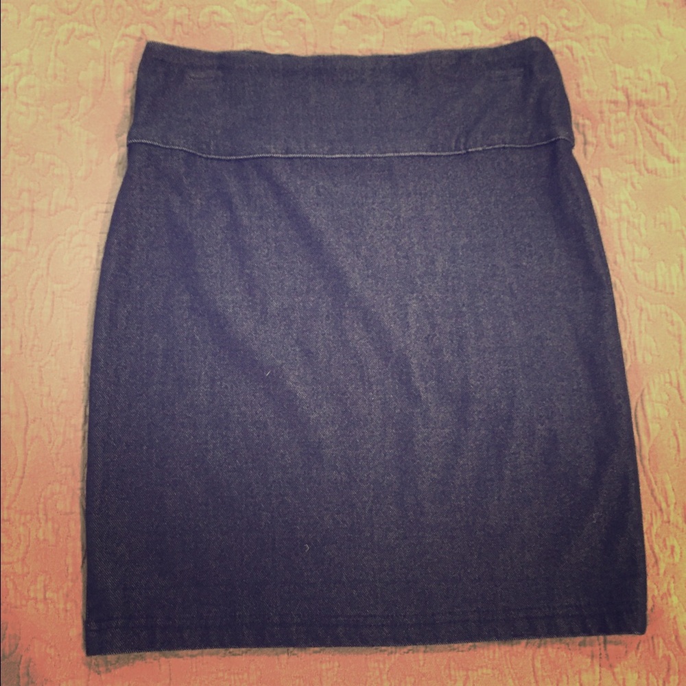 Denim colored stretch mini skirt