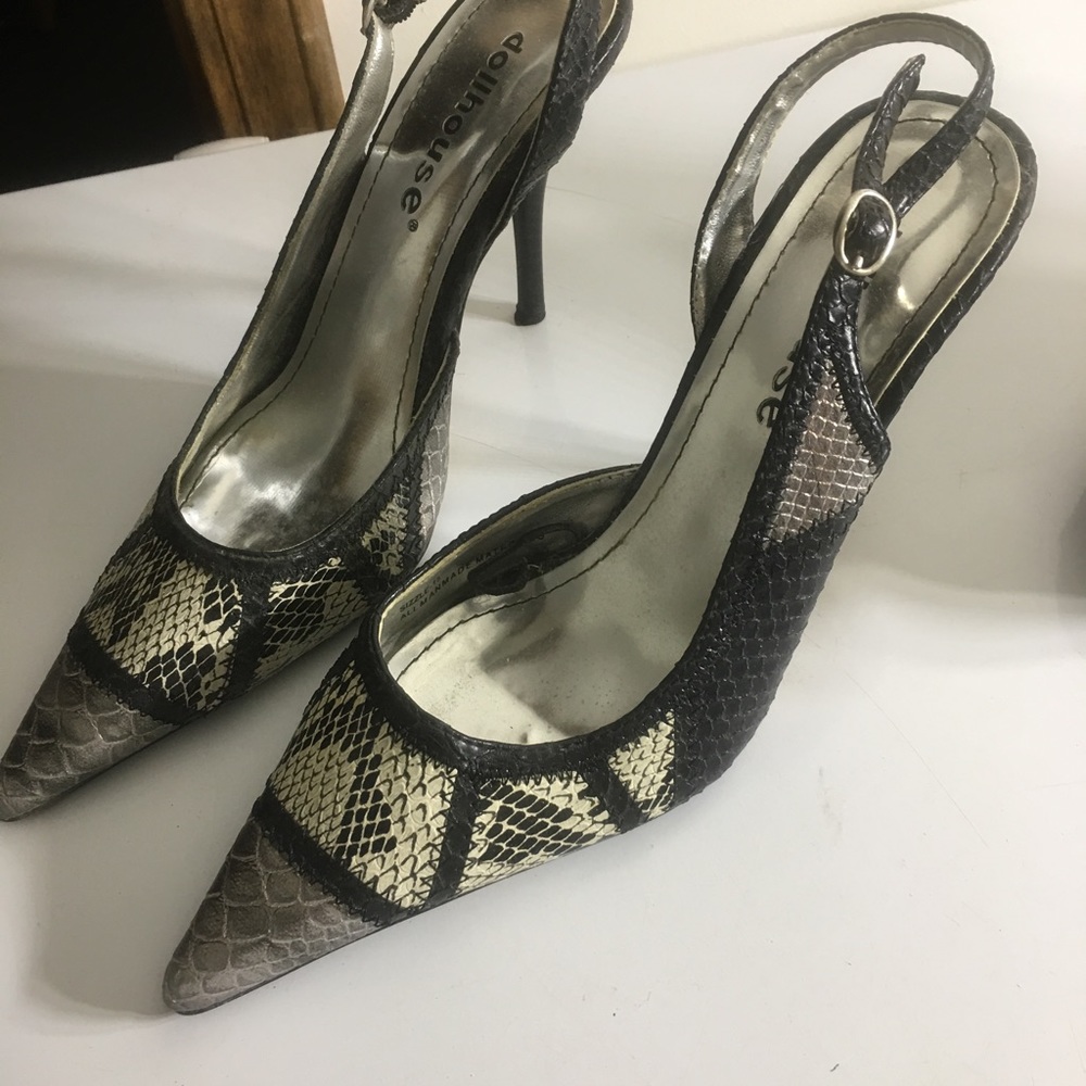 Patchwork Snakeskin Slingback Heels Size 8.5 - image 1