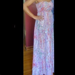 Pink strapless evening gown