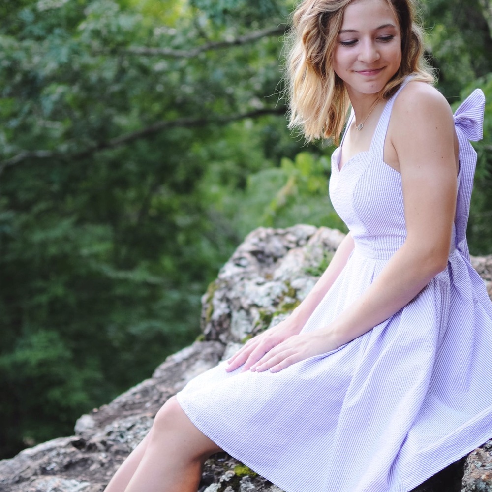 Purple and white seersucker Lauren James sundress