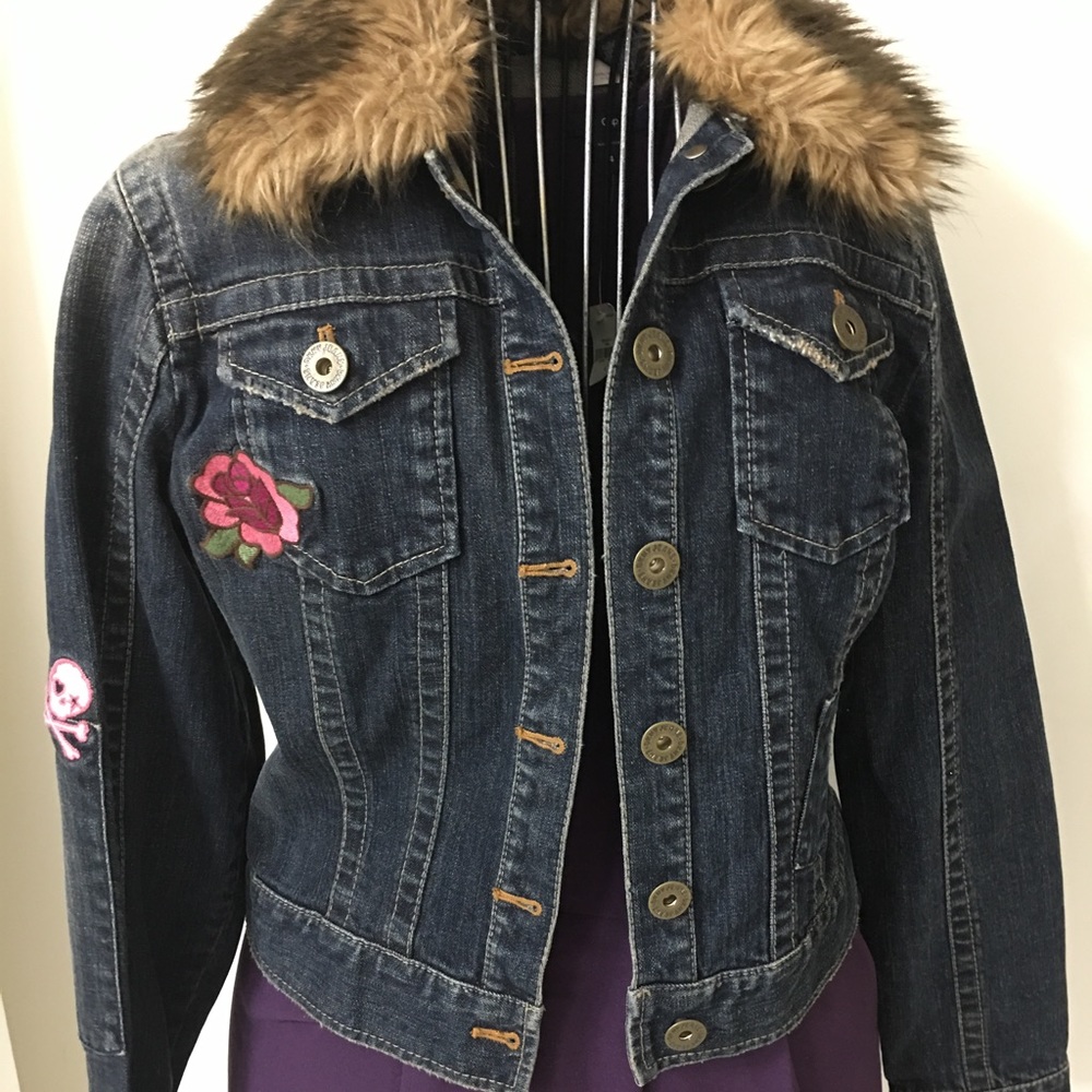 DKNY denim jacket with removable faux fur collar