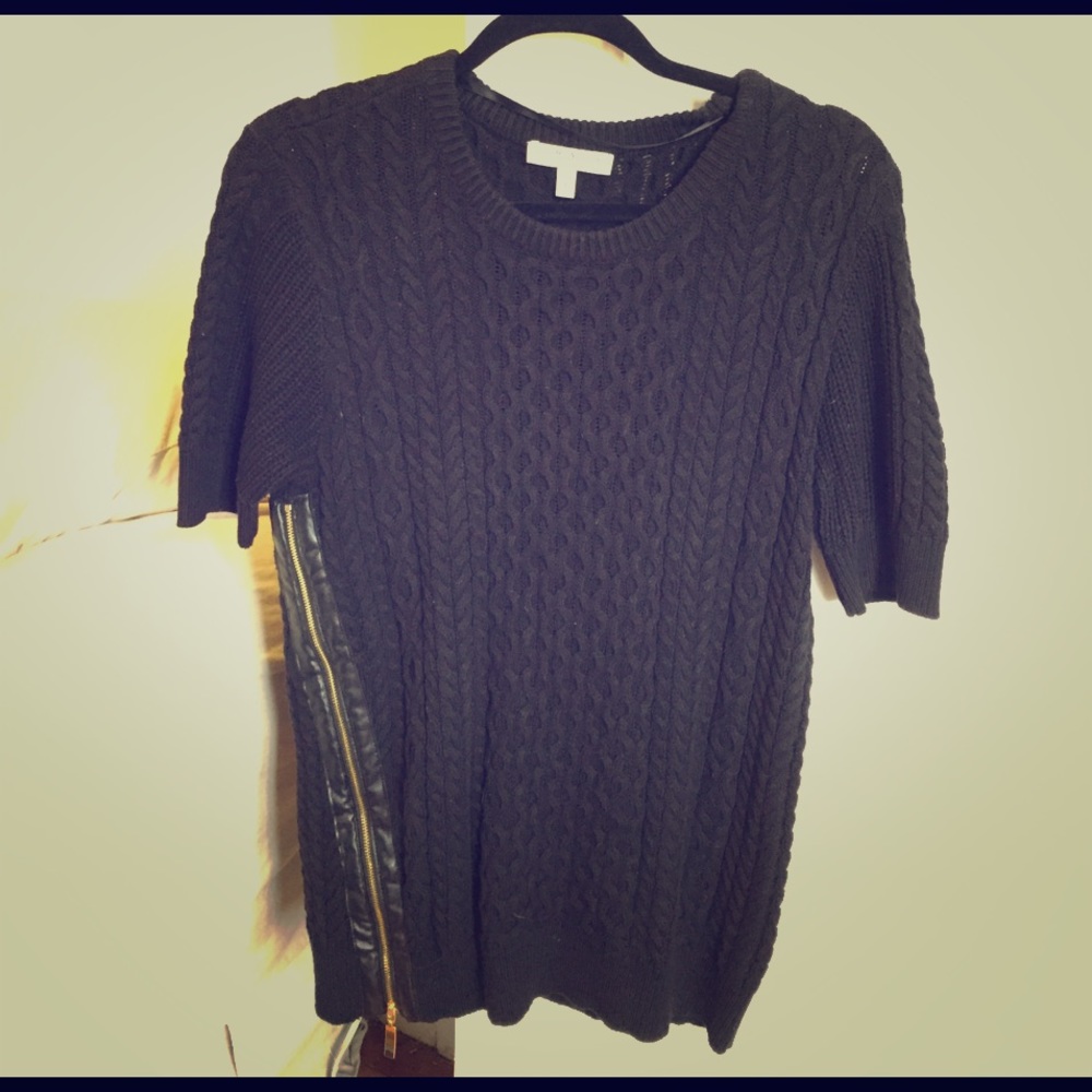 Black sweater with leather zipper accent