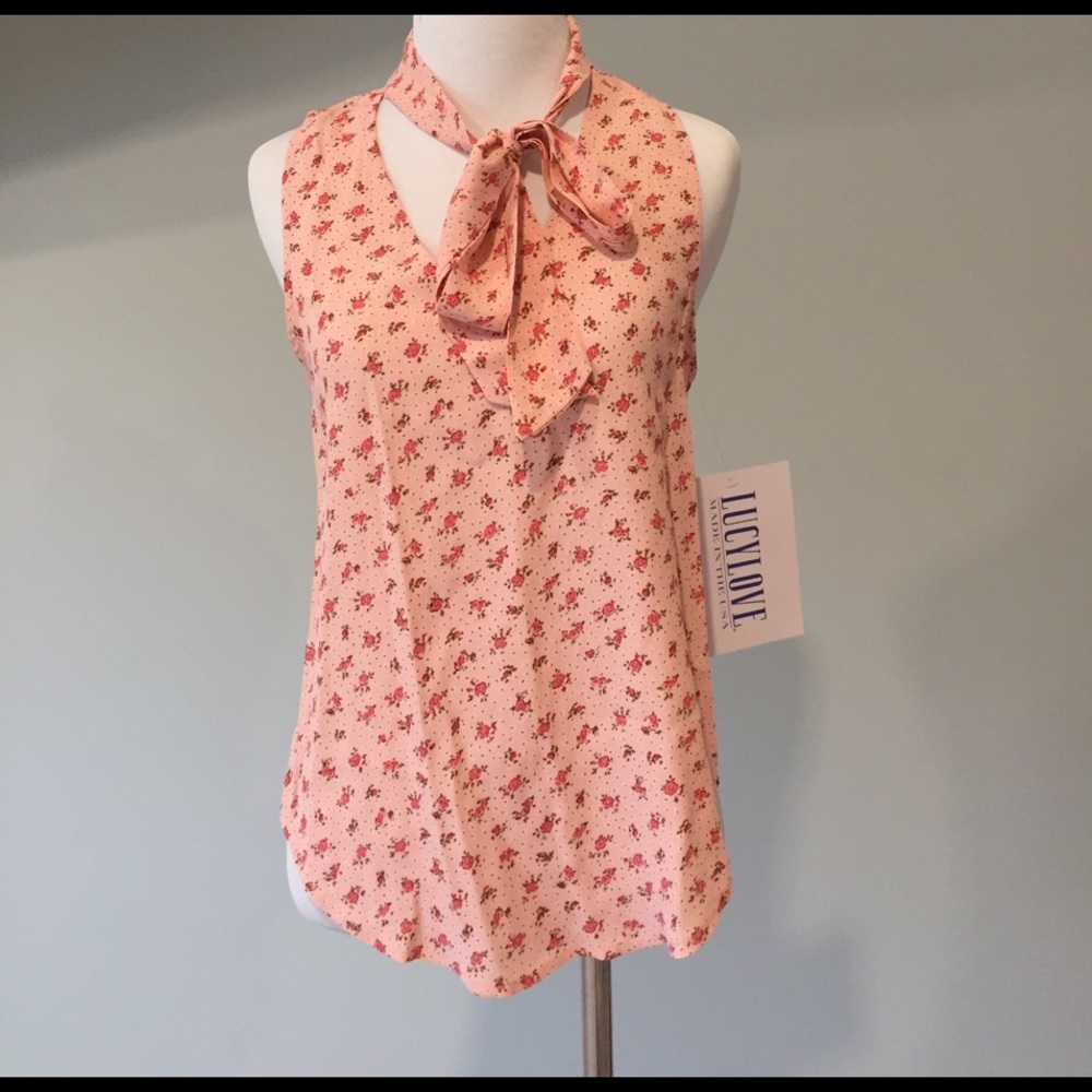 NWT Lucy Love tie neck floral top