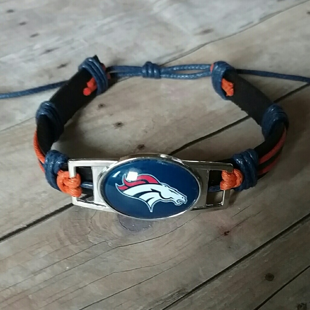 Adjustable leather broncos football bracelet