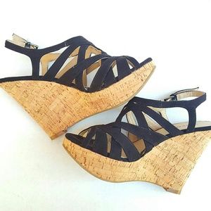 X-Appeal Black Cork Bottom Wedges