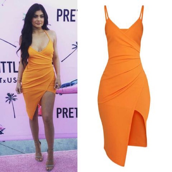 ❌SOLD❌ Seen on Kylie Jenner Orange PLT  Dress - Picture 4 of 6