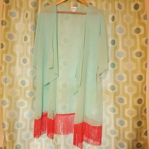 BNWT LuLaRoe Monroe Jacket - Aqua/Coral - Large