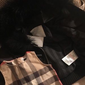 Burberry fur coat and Burberry dress