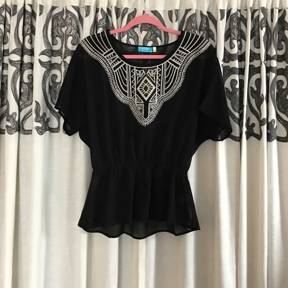 Embroidered black top