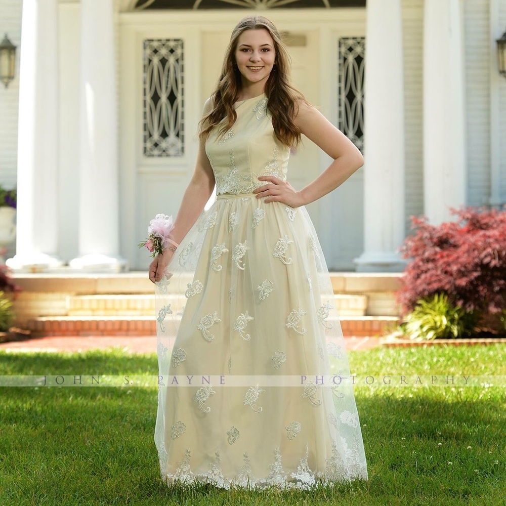 Creme 2 Piece Prom Dress