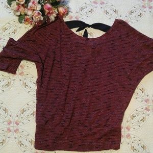 Burgundy Metallic Shimmer Open Back Top