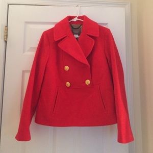 Poppy red j. Crew popover 100% Wool jacket.