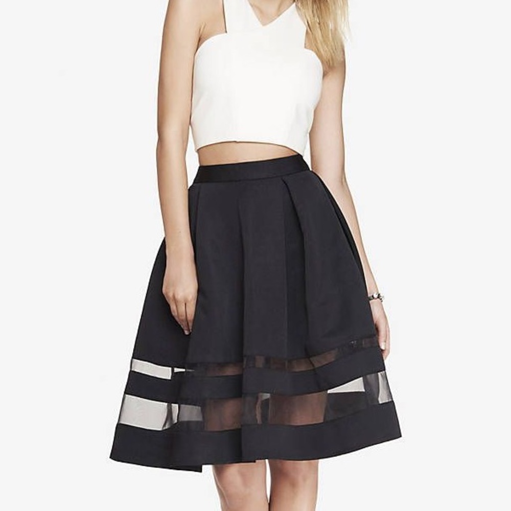 Express High Waist Sheer Inset Midi Skirt