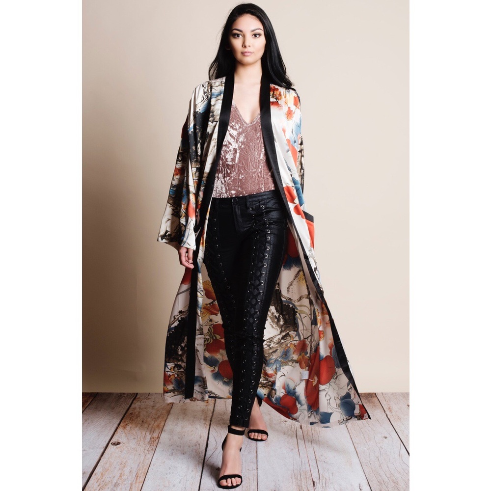 xx Oriental Print Maxi Kimono Duster - Picture 2 of 7
