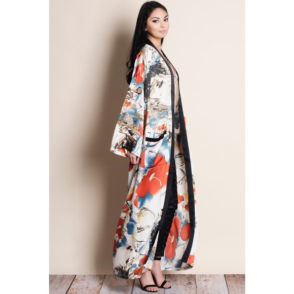 xx Oriental Print Maxi Kimono Duster - Picture 3 of 7