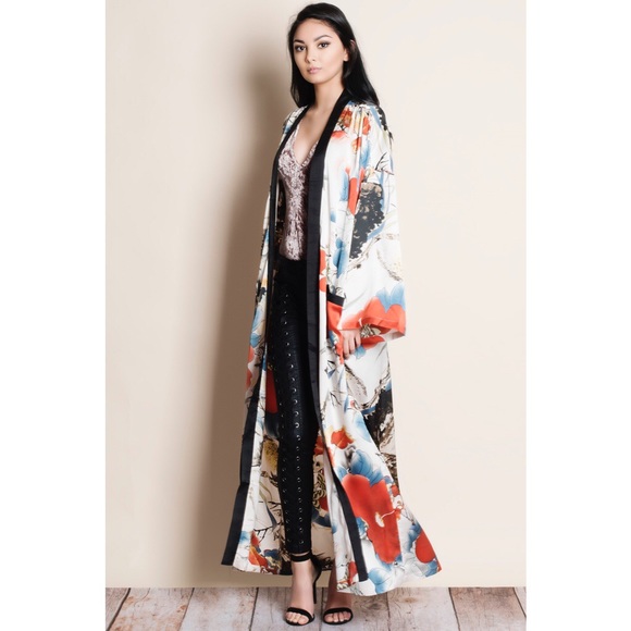 xx Oriental Print Maxi Kimono Duster - Picture 4 of 7