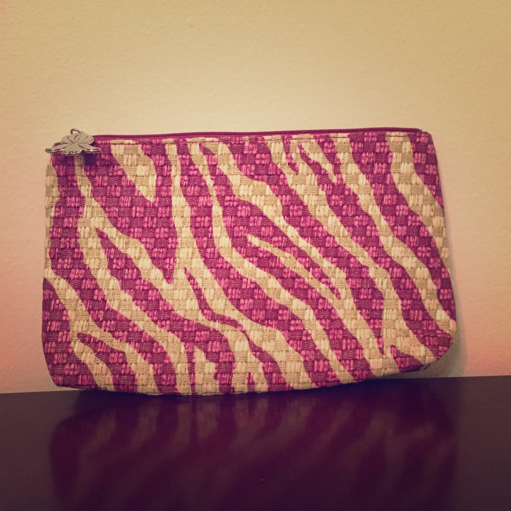Pink & Cream Zebra Stripped Makeup Bag
