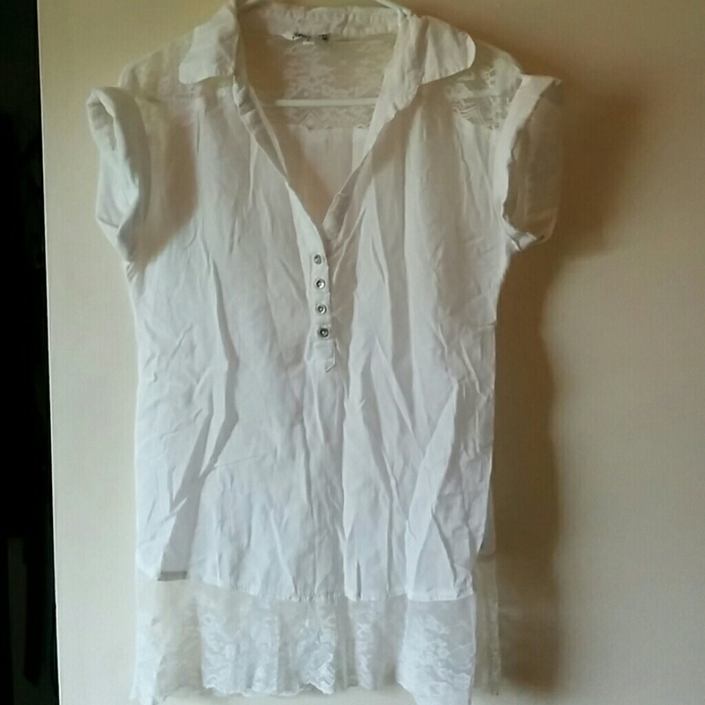 White Short Sleeve Blouse / White Blouse