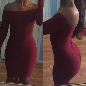 Burgundy off-shoulder bandage dress