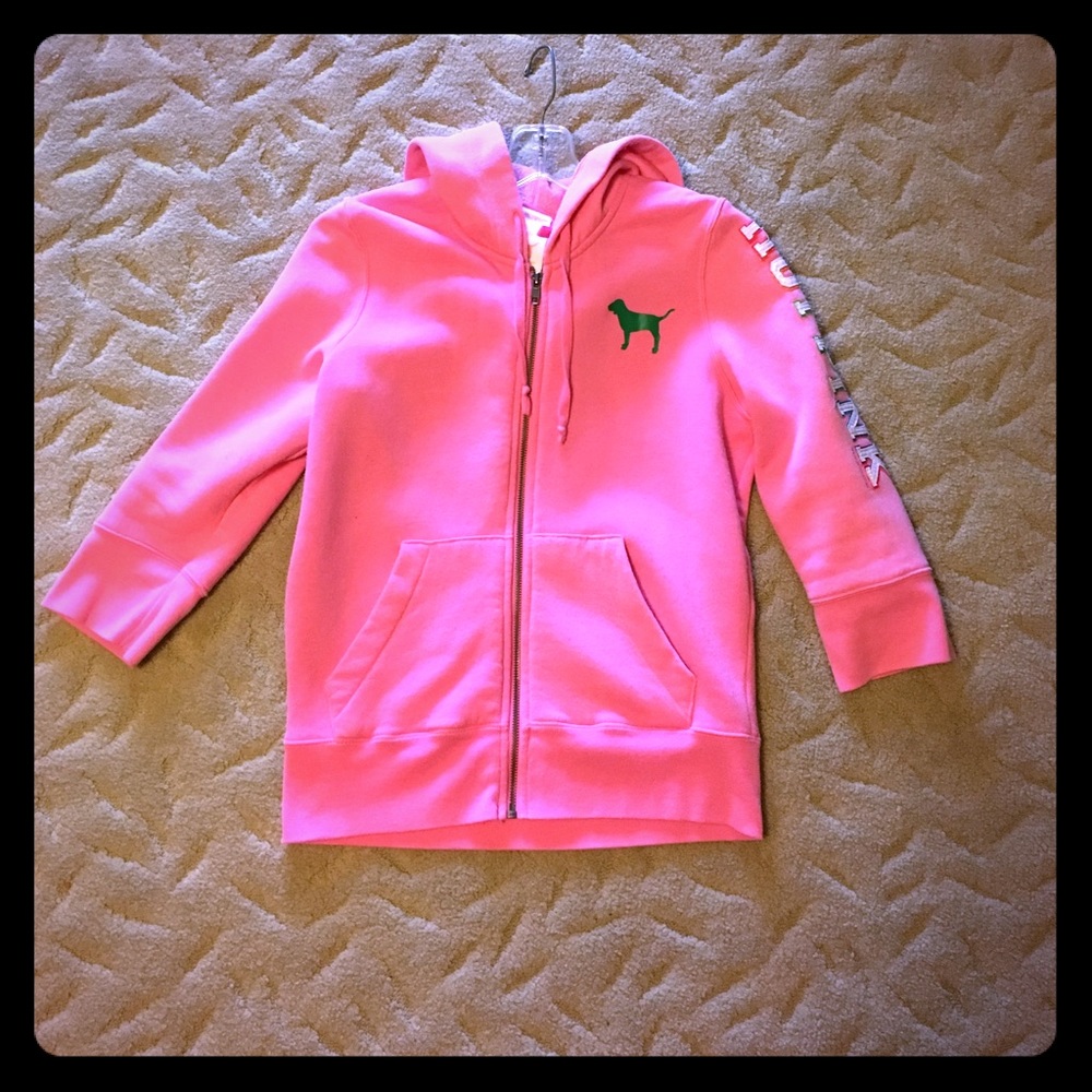 PINK cropped sleeve Zip Hoodie