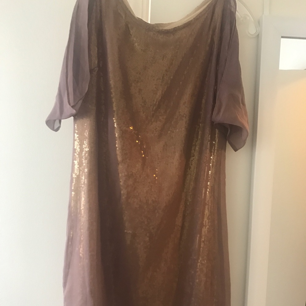 Split-sleeve sequin dress with blush overlay