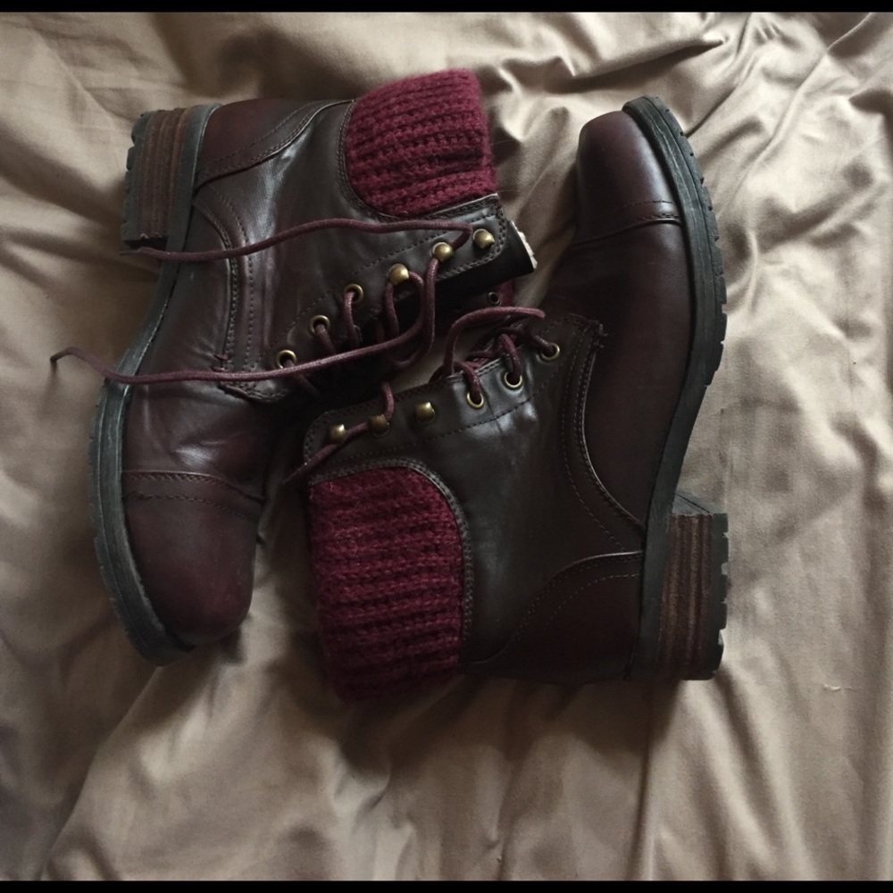 Maroon lace up combat boots