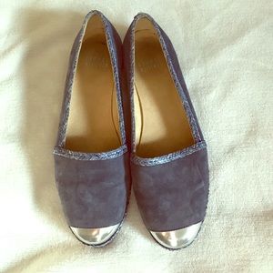 Stuart Weitzman blue flats silver front