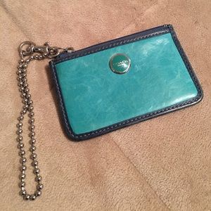 COACH turquoise card holder with strap