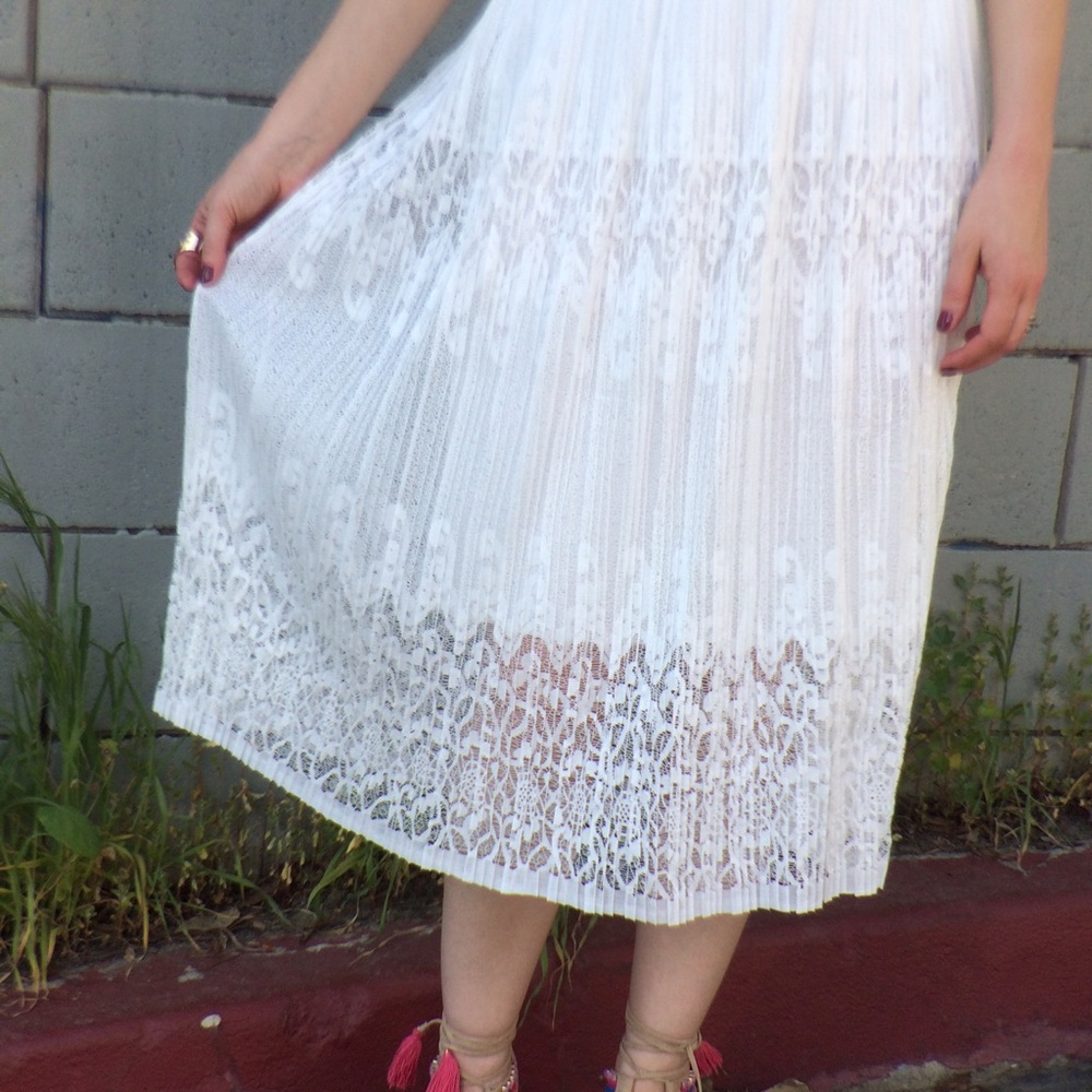 White Lace Pleated Midi Skirt New - Picture 7 of 8
