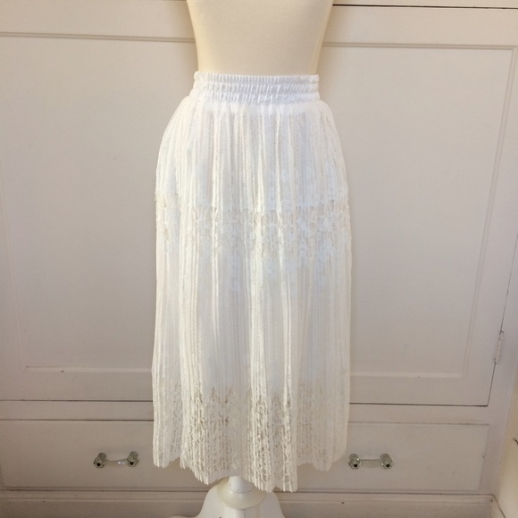 White Lace Pleated Midi Skirt New - Picture 2 of 8