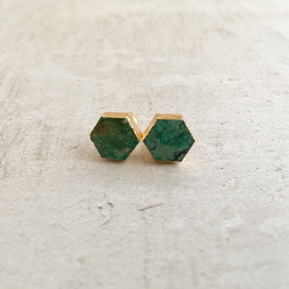 ⭐️ ONE LEFT ⭐️ Natural Turquoise Hexagon Studs - Picture 5 of 8