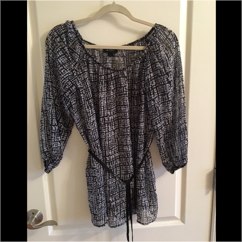 AB Studio Black and White Sheer Blouse