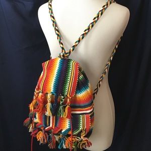 Handwoven rainbow mini backpack