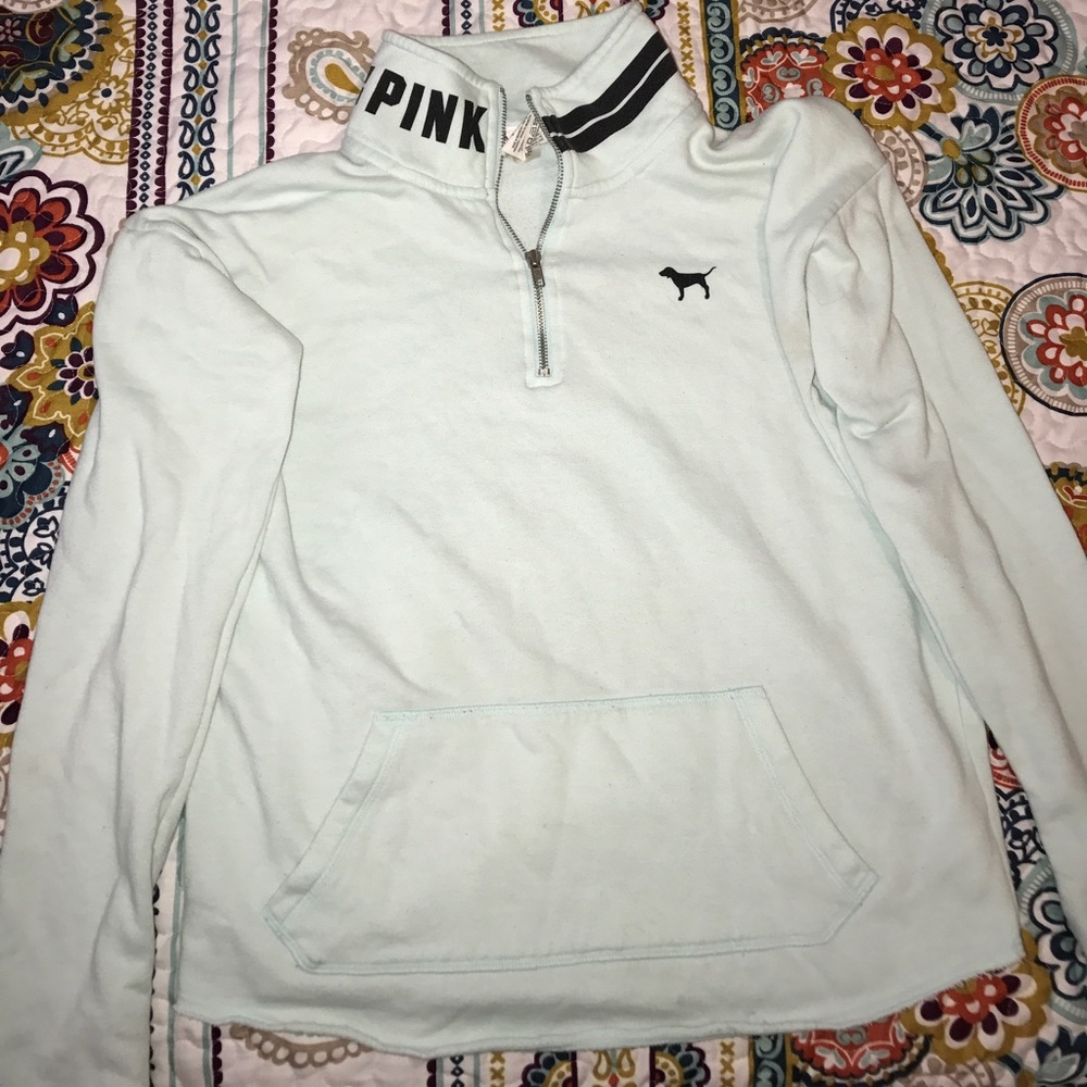 pink pullover baby blue