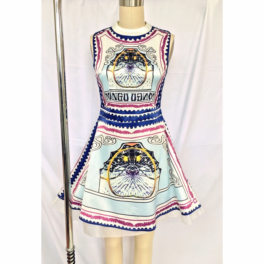 Silk A-line Printed Sleeveless Dress